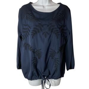 Bass Navy3/4 Sleeve Tie Hem Embtoidered Top L